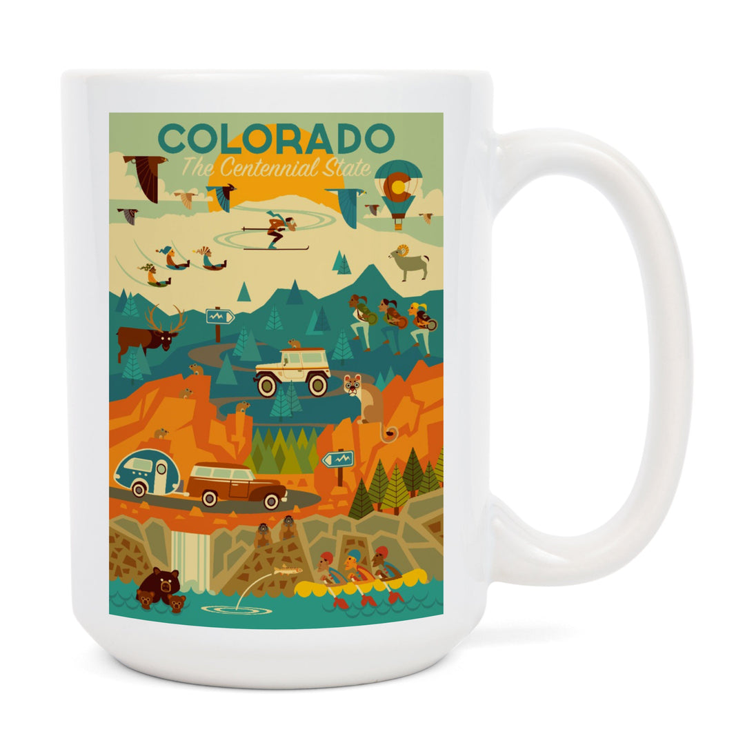 Colorado, The Centennial State, Geometric, Lantern Press Artwork, Ceramic Mug Mugs Lantern Press 