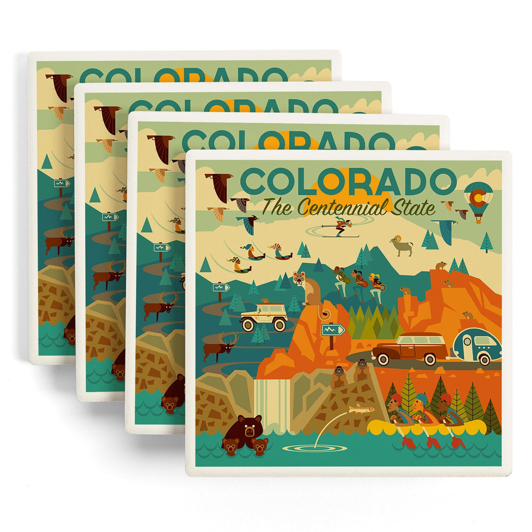 Colorado, The Centennial State, Geometric, Lantern Press Artwork, Coaster Set - Lantern Press