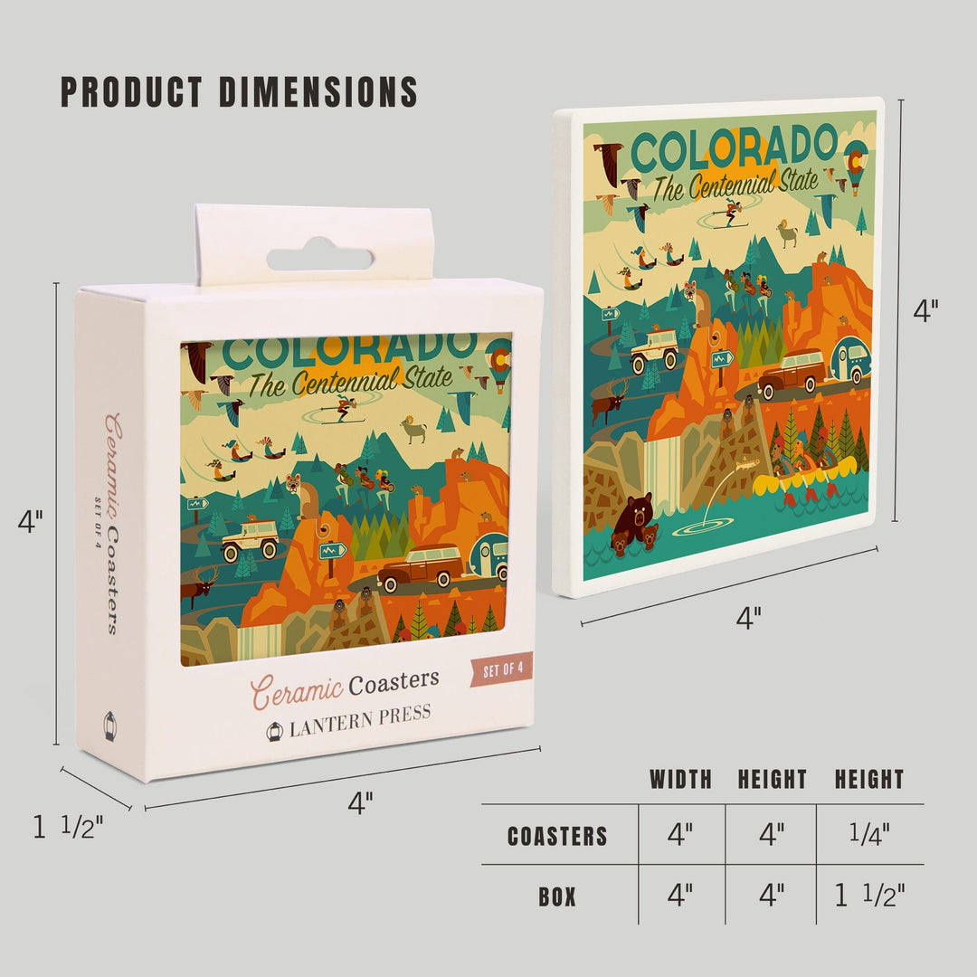 Colorado, The Centennial State, Geometric, Lantern Press Artwork, Coaster Set - Lantern Press