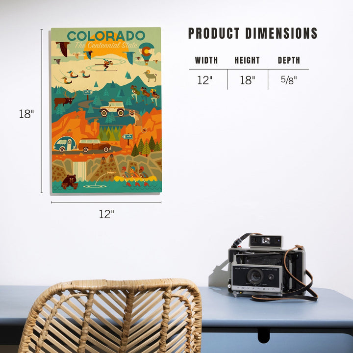 Colorado, The Centennial State, Geometric, Lantern Press Artwork, Wood Signs and Postcards Wood Lantern Press 