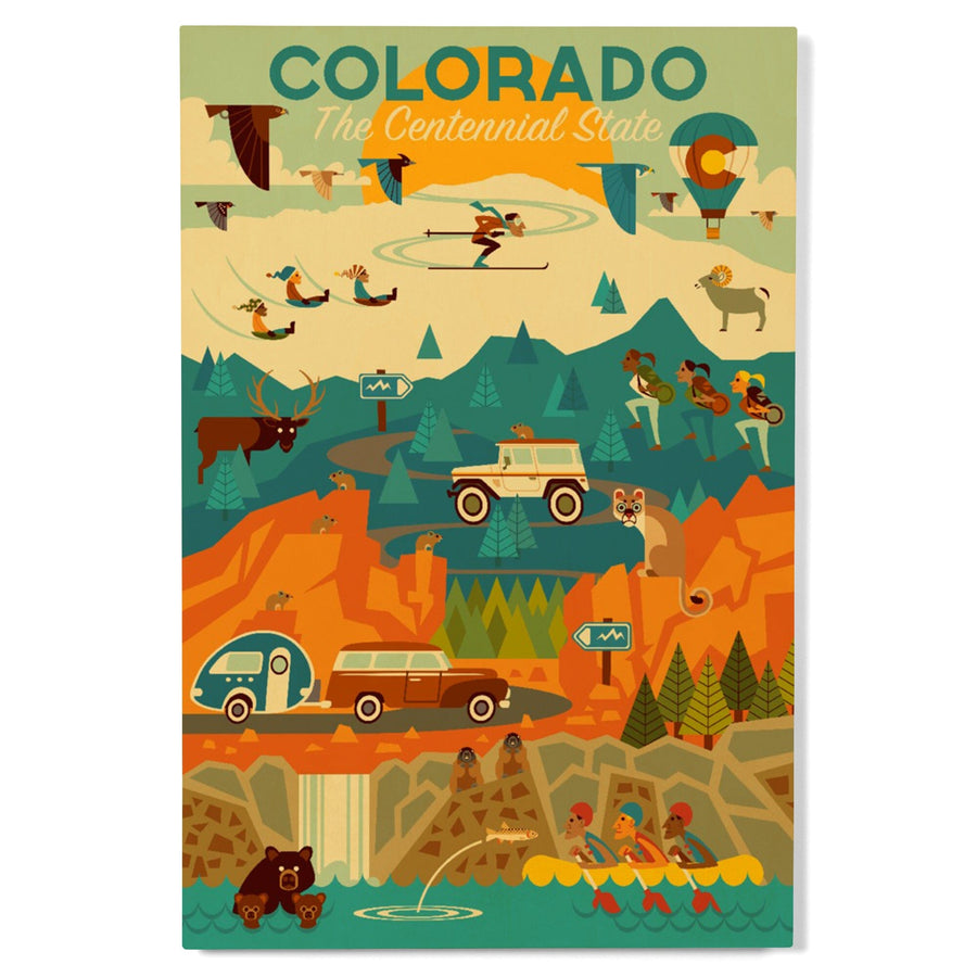 Colorado, The Centennial State, Geometric, Lantern Press Artwork, Wood Signs and Postcards Wood Lantern Press 
