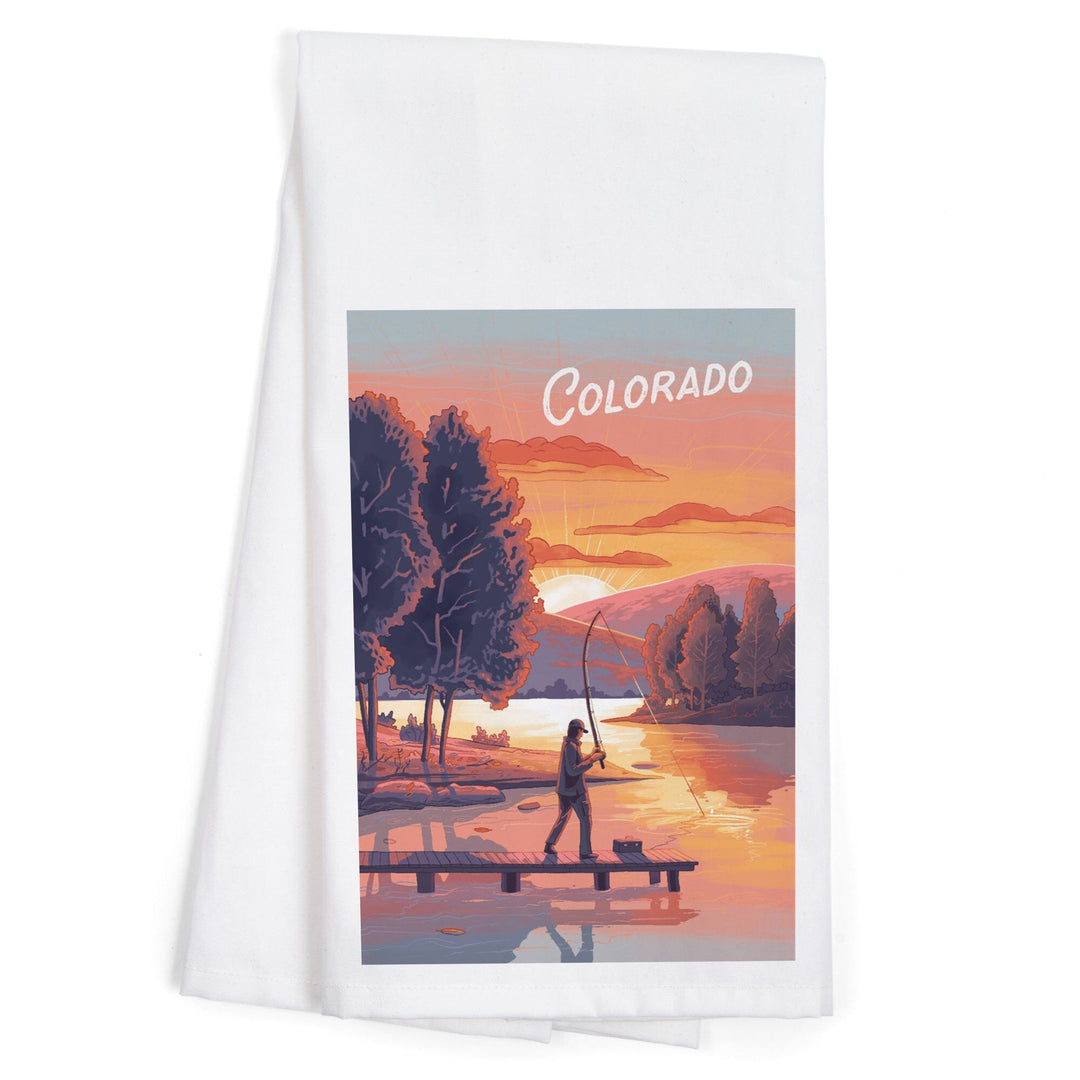 Colorado, This is Living, Fishing with Hills, Organic Cotton Kitchen Tea Towels Kitchen Lantern Press 