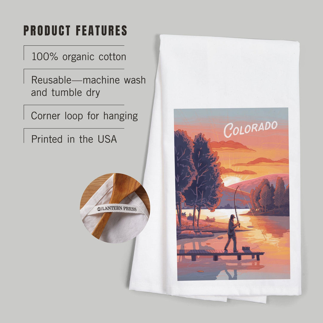 Colorado, This is Living, Fishing with Hills, Organic Cotton Kitchen Tea Towels Kitchen Lantern Press 