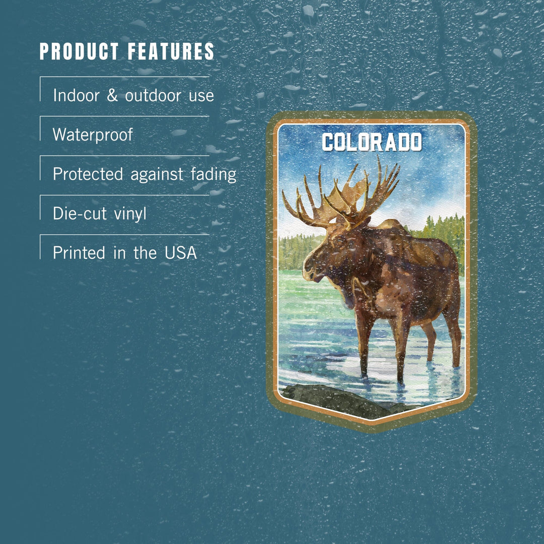 Colorado, Watercolor Study, Moose, Contour, Vinyl Sticker Sticker Lantern Press 