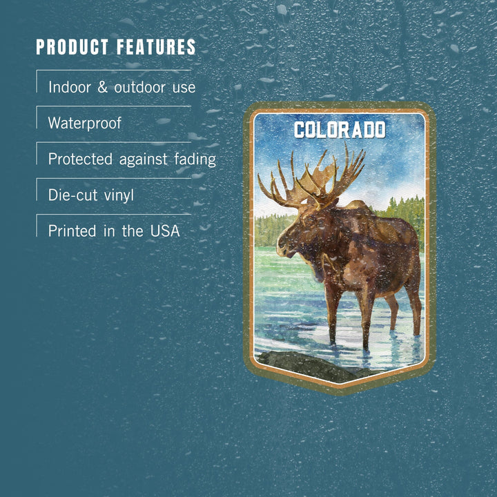 Colorado, Watercolor Study, Moose, Contour, Vinyl Sticker Sticker Lantern Press 