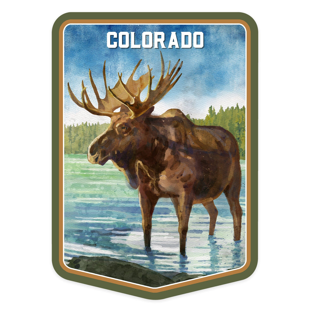 Colorado, Watercolor Study, Moose, Contour, Vinyl Sticker Sticker Lantern Press 