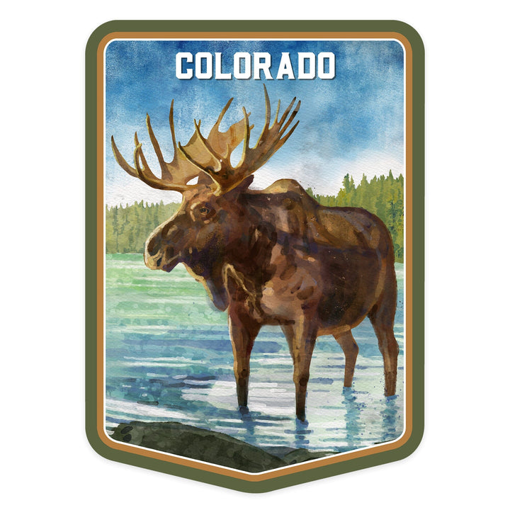 Colorado, Watercolor Study, Moose, Contour, Vinyl Sticker Sticker Lantern Press 