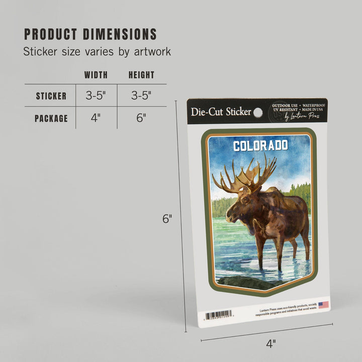 Colorado, Watercolor Study, Moose, Contour, Vinyl Sticker Sticker Lantern Press 