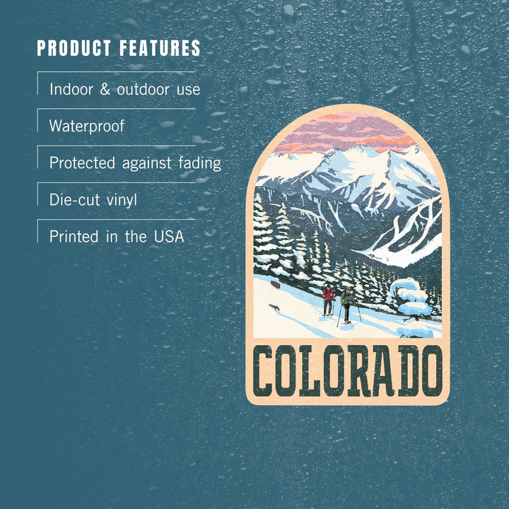 Colorado, Winter Snowshoers, Contour, Vinyl Sticker - Lantern Press