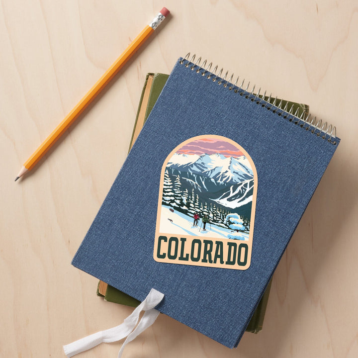 Colorado, Winter Snowshoers, Contour, Vinyl Sticker - Lantern Press