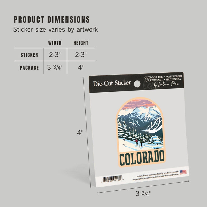 Colorado, Winter Snowshoers, Contour, Vinyl Sticker - Lantern Press