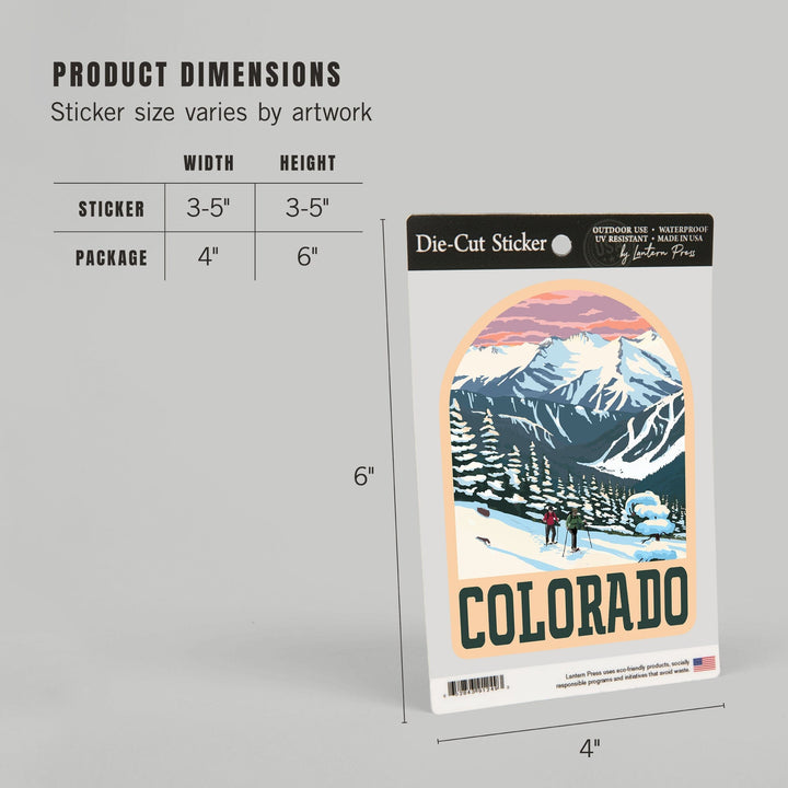 Colorado, Winter Snowshoers, Contour, Vinyl Sticker - Lantern Press