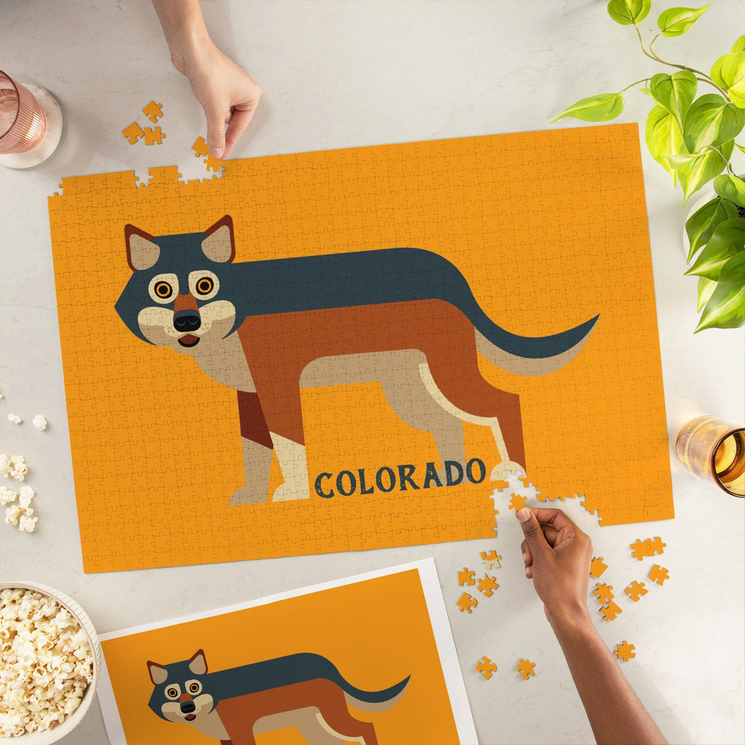 Colorado, Wolf Geometric, Jigsaw Puzzle Puzzle Lantern Press 