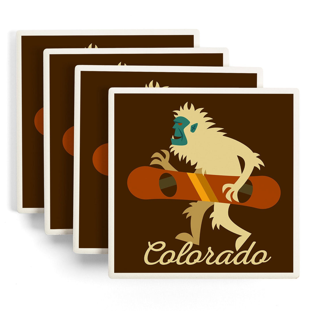 Colorado, Yeti Geometric, Lantern Press Artwork, Coaster Set - Lantern Press