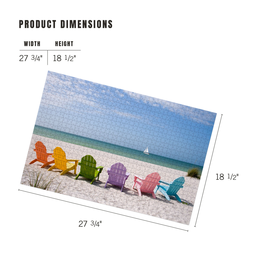 Colorful Beach Chairs, Jigsaw Puzzle Puzzle Lantern Press 