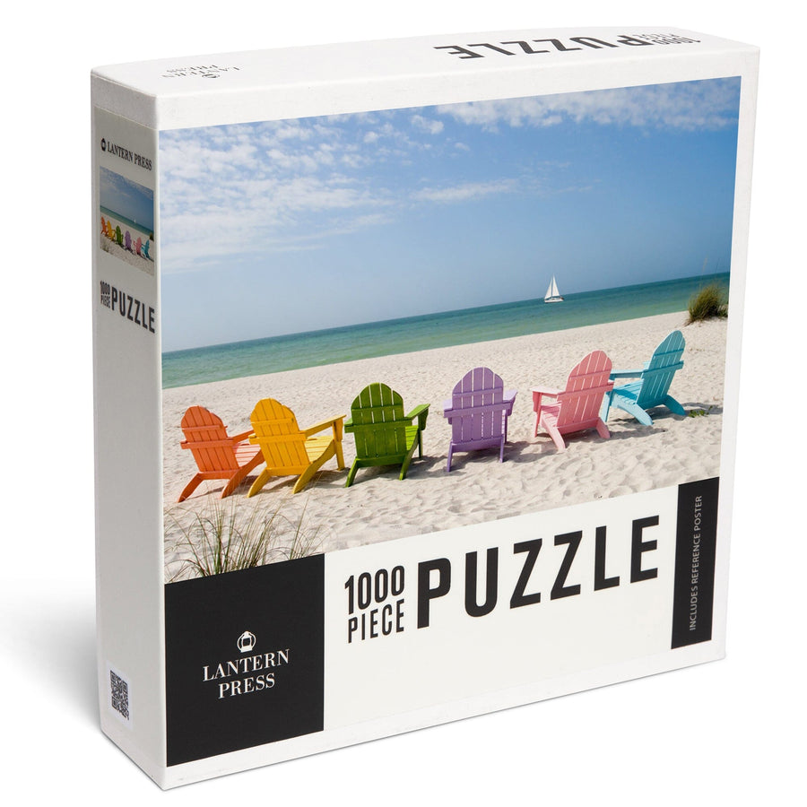 Colorful Beach Chairs, Jigsaw Puzzle Puzzle Lantern Press 