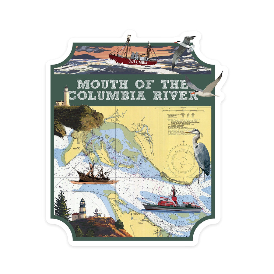 Columbia River Gorge, Oregon, Chart and Views, Contour, Vinyl Sticker - Lantern Press