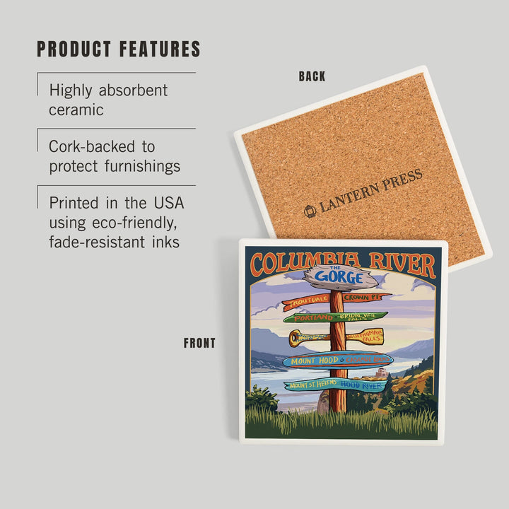 Columbia River Gorge, Oregon, Destinations Sign, Coasters Coasters Lantern Press 