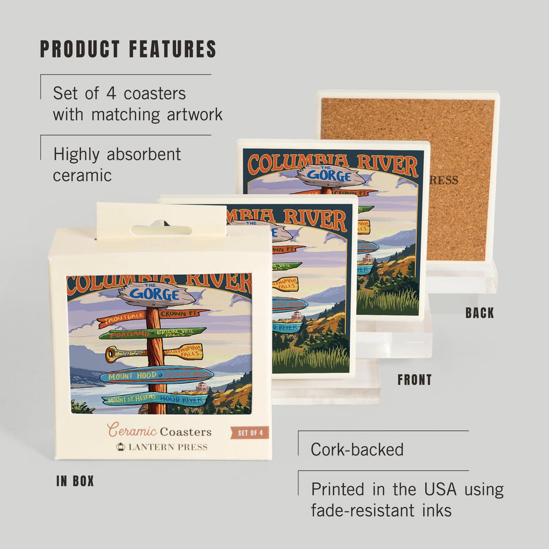 Columbia River Gorge, Oregon, Destinations Sign, Coasters Coasters Lantern Press 