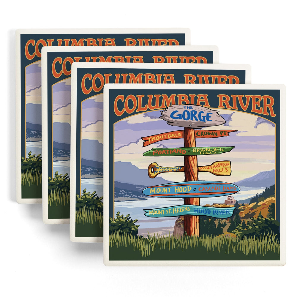 Columbia River Gorge, Oregon, Destinations Sign, Coasters Coasters Lantern Press 