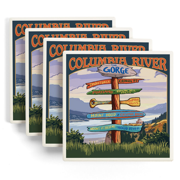 Columbia River Gorge, Oregon, Destinations Sign, Coasters Coasters Lantern Press 