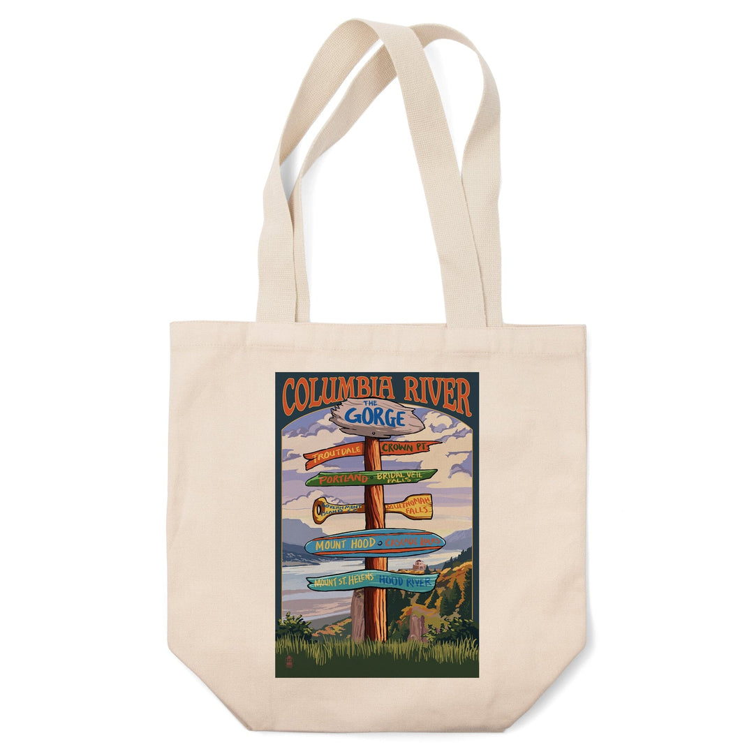 Columbia River Gorge, Oregon, Destinations Sign, Lantern Press Artwork, Tote Bag Totes Lantern Press 