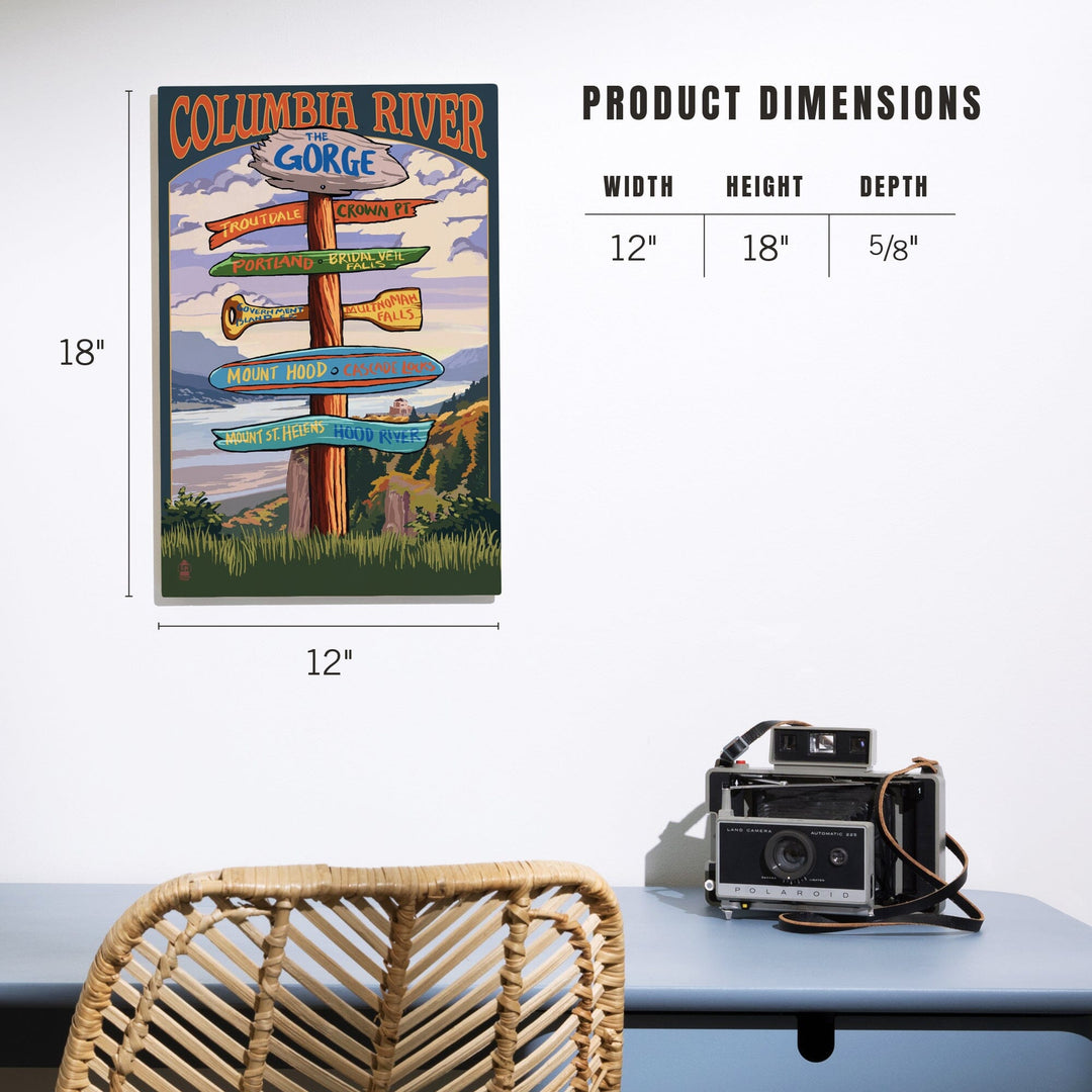 Columbia River Gorge, Oregon, Destinations Sign, Lantern Press Artwork, Wood Signs and Postcards - Lantern Press