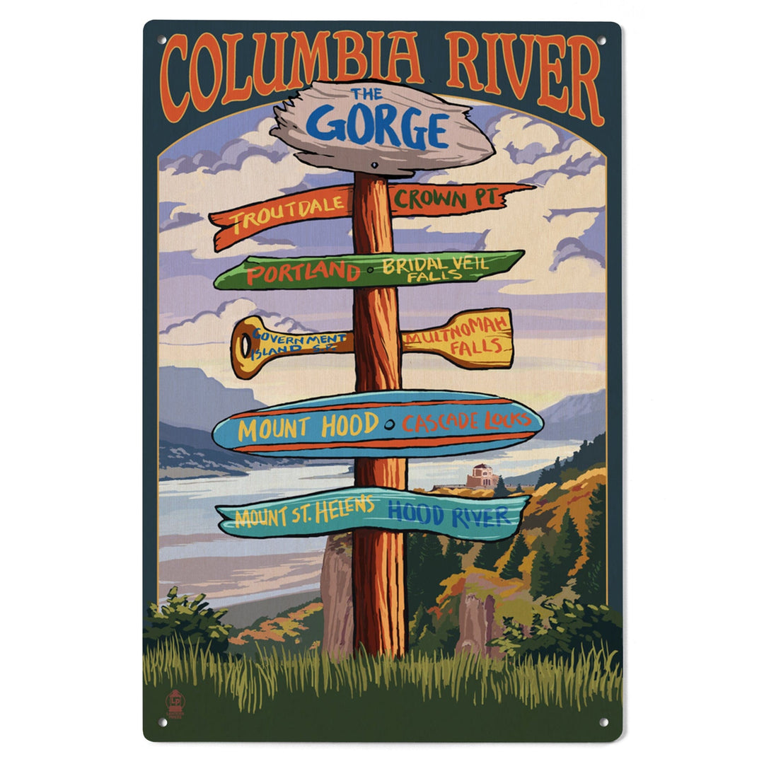 Columbia River Gorge, Oregon, Destinations Sign, Lantern Press Artwork, Wood Signs and Postcards - Lantern Press