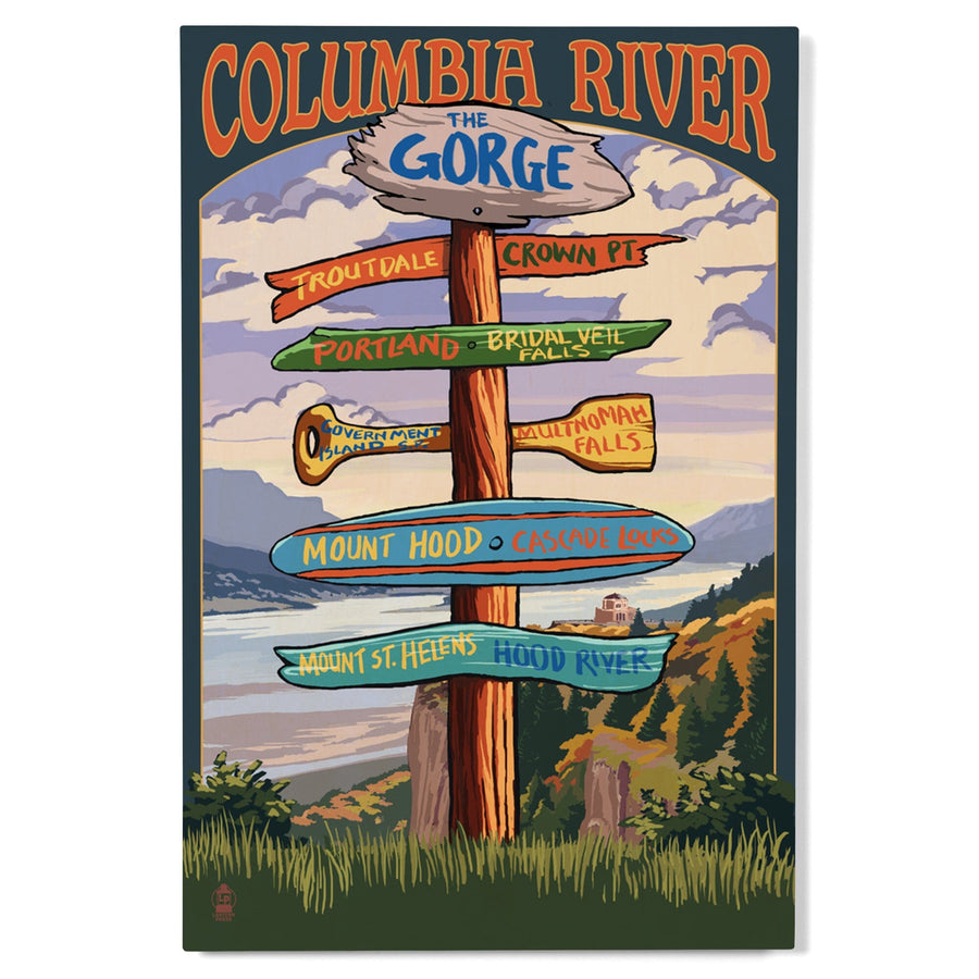 Columbia River Gorge, Oregon, Destinations Sign, Lantern Press Artwork, Wood Signs and Postcards - Lantern Press