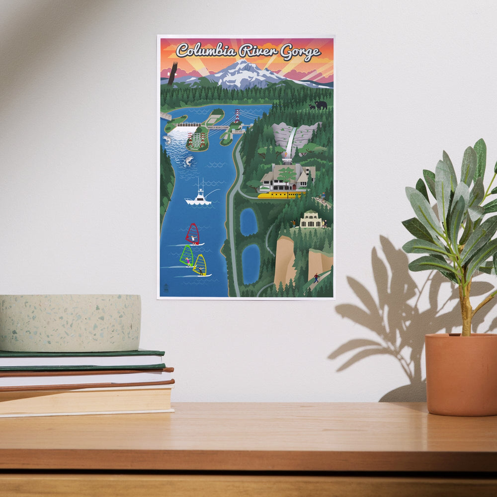 Columbia River Gorge, Oregon, Retro Scene, Art & Giclee Prints Art Lantern Press 