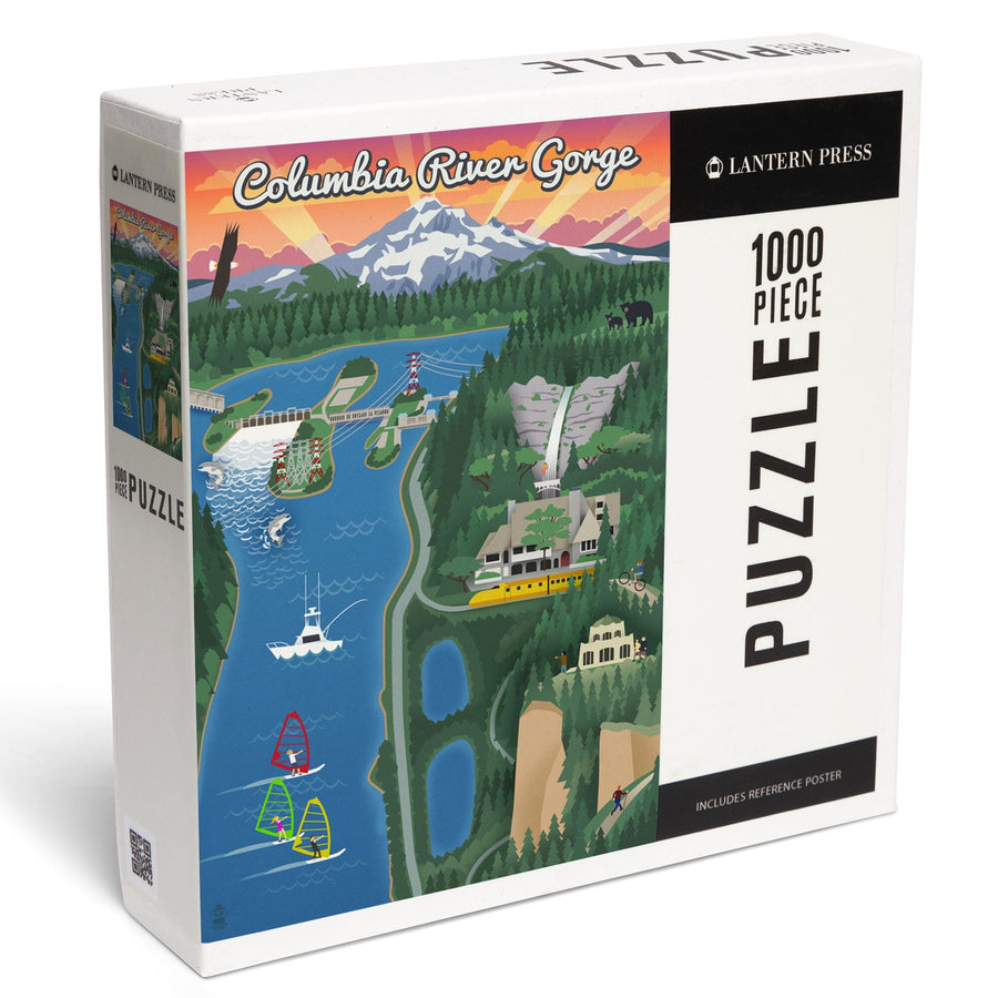 Columbia River Gorge, Oregon, Retro Scene, Jigsaw Puzzle Puzzle Lantern Press 