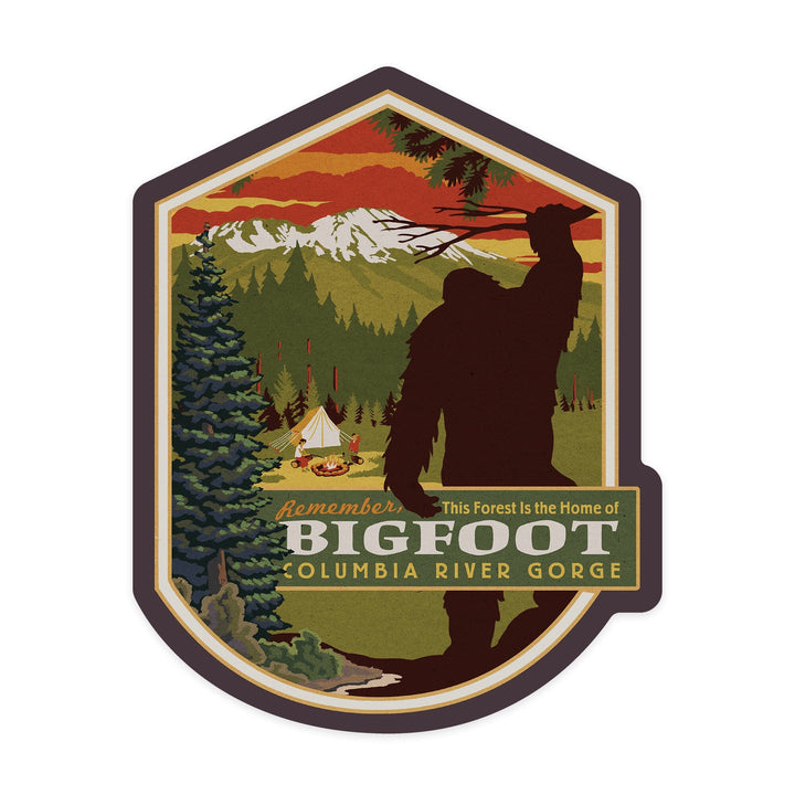 Columbia River Gorge, Oregon & Washington, Home of Bigfoot, Contour, Lantern Press Artwork, Vinyl Sticker Sticker Lantern Press 