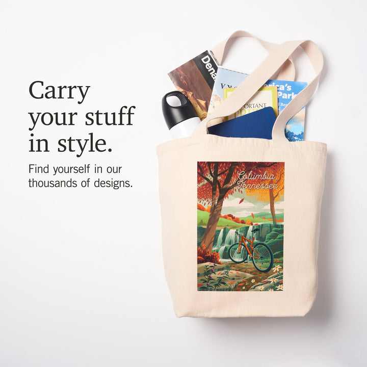 Columbia, Tennessee, Off To Wander, Cycling with Hills, Tote Bag Totes Lantern Press 