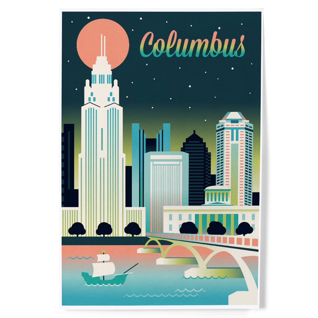 Columbus, Ohio, Retro Skyline Chromatic Series, Art & Giclee Prints Art Lantern Press 