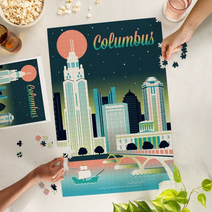 Columbus, Ohio, Retro Skyline Chromatic Series, Jigsaw Puzzle Puzzle Lantern Press 