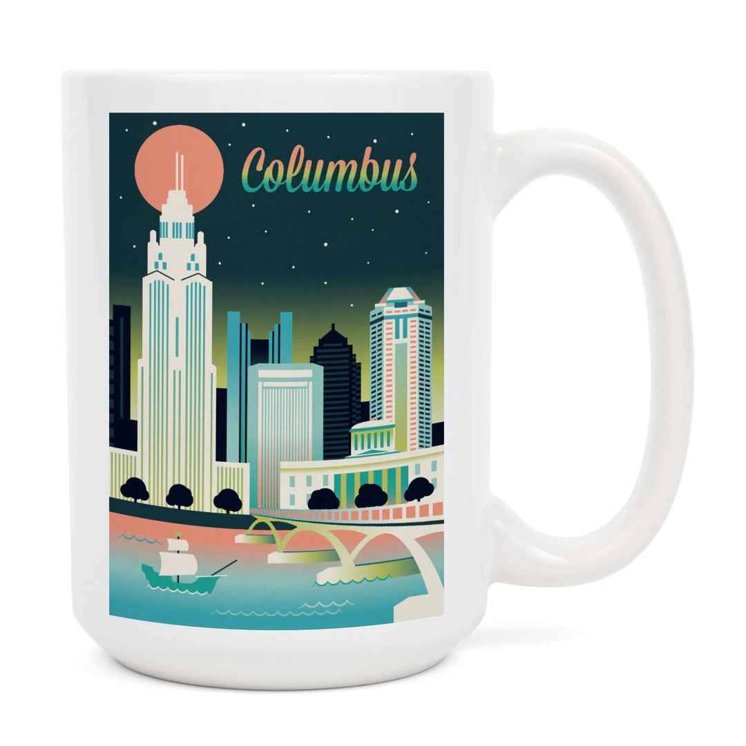 Columbus, Ohio, Retro Skyline Chromatic Series, Lantern Press Artwork, Ceramic Mug Mugs Lantern Press 