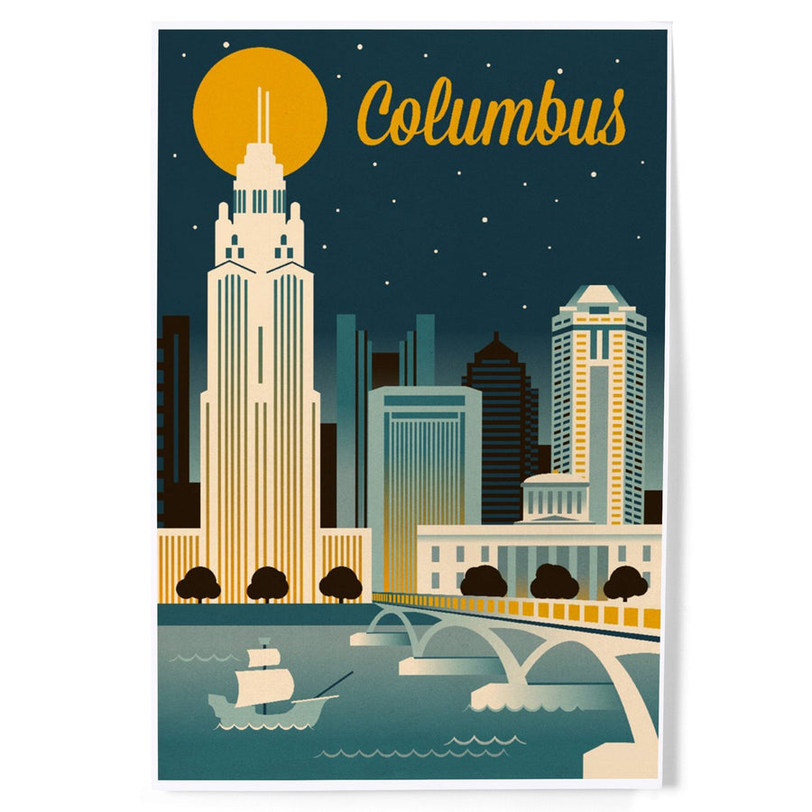 Columbus, Ohio, Retro Skyline Series, Art & Giclee Prints Art Lantern Press 