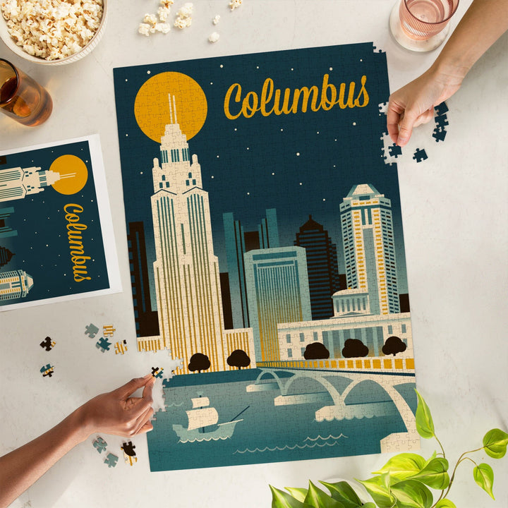 Columbus, Ohio, Retro Skyline Series, Jigsaw Puzzle Puzzle Lantern Press 