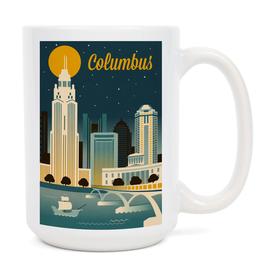 Columbus, Ohio, Retro Skyline Series, Lantern Press Artwork, Ceramic Mug Mugs Lantern Press 