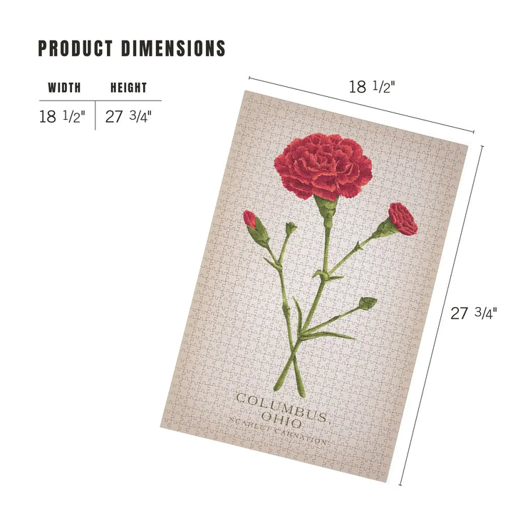 Columbus, Ohio, Vintage Flora, State Series, Scarlet Carnation, Jigsaw Puzzle Puzzle Lantern Press 