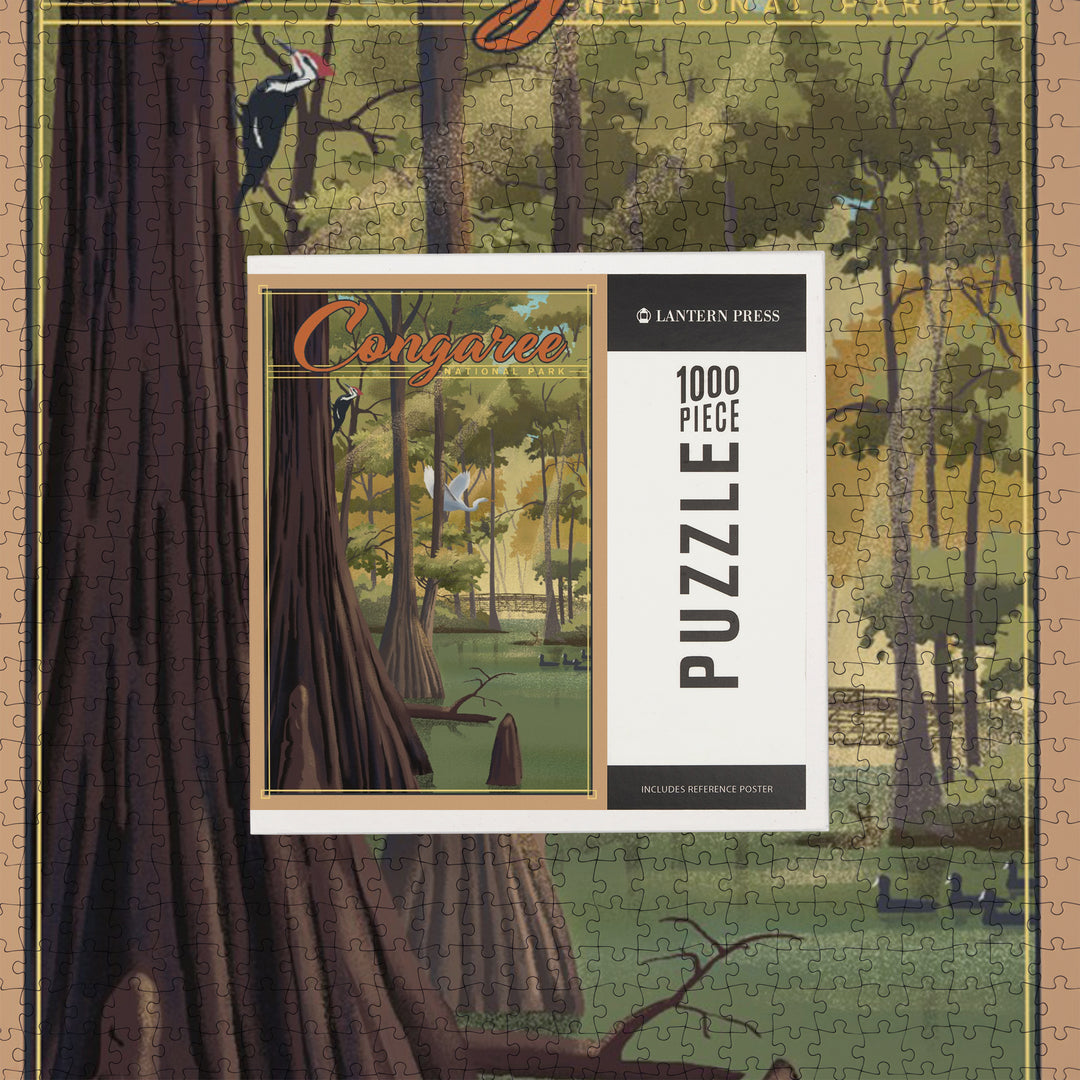 Congaree National Park, South Carolina, Lithograph National Park Series, Jigsaw Puzzle Puzzle Lantern Press 