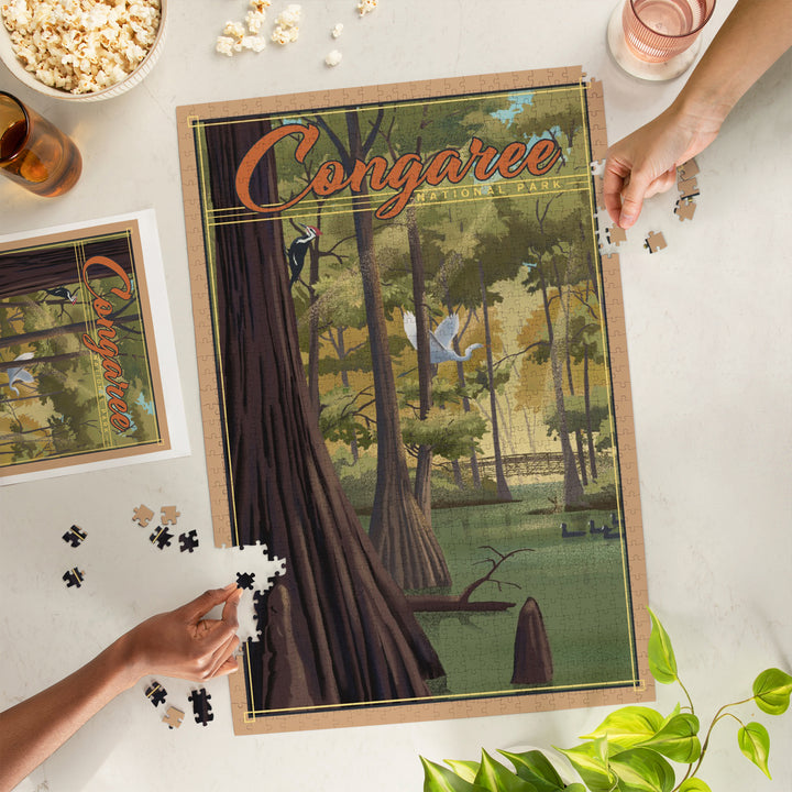 Congaree National Park, South Carolina, Lithograph National Park Series, Jigsaw Puzzle Puzzle Lantern Press 