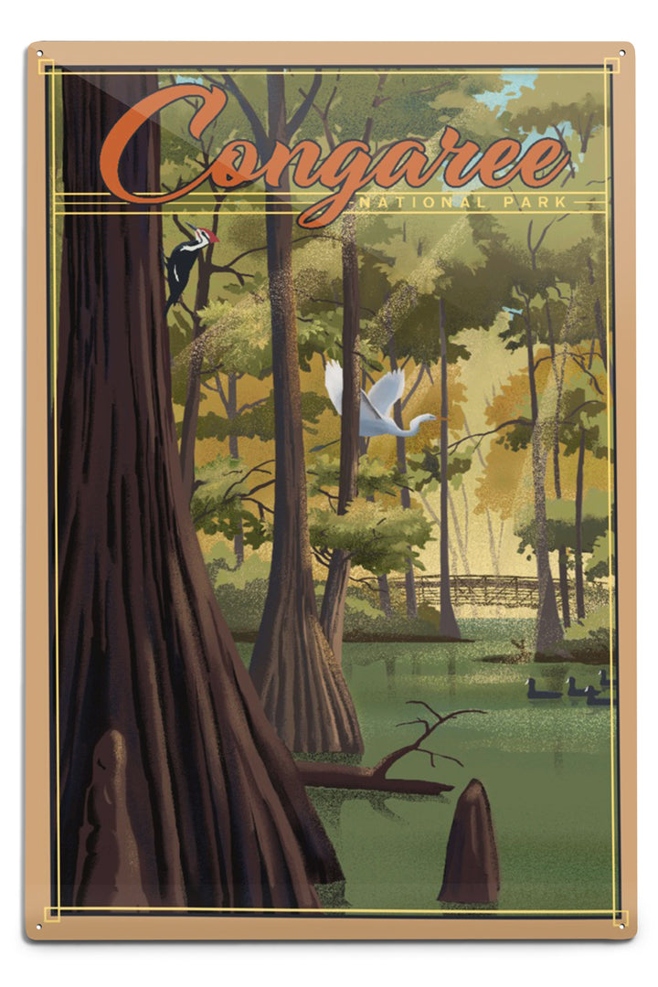 Congaree National Park, South Carolina, Lithograph National Park Series, Metal Signs Metal Lantern Press 12x18 Metal Sign 