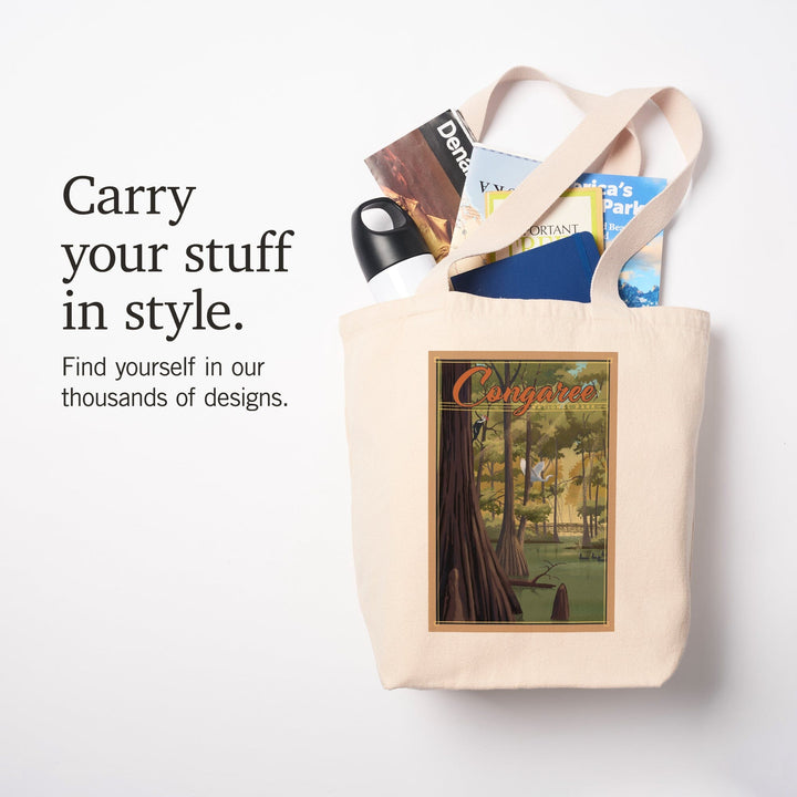 Congaree National Park, South Carolina, Lithograph National Park Series, Tote Bag Totes Lantern Press 