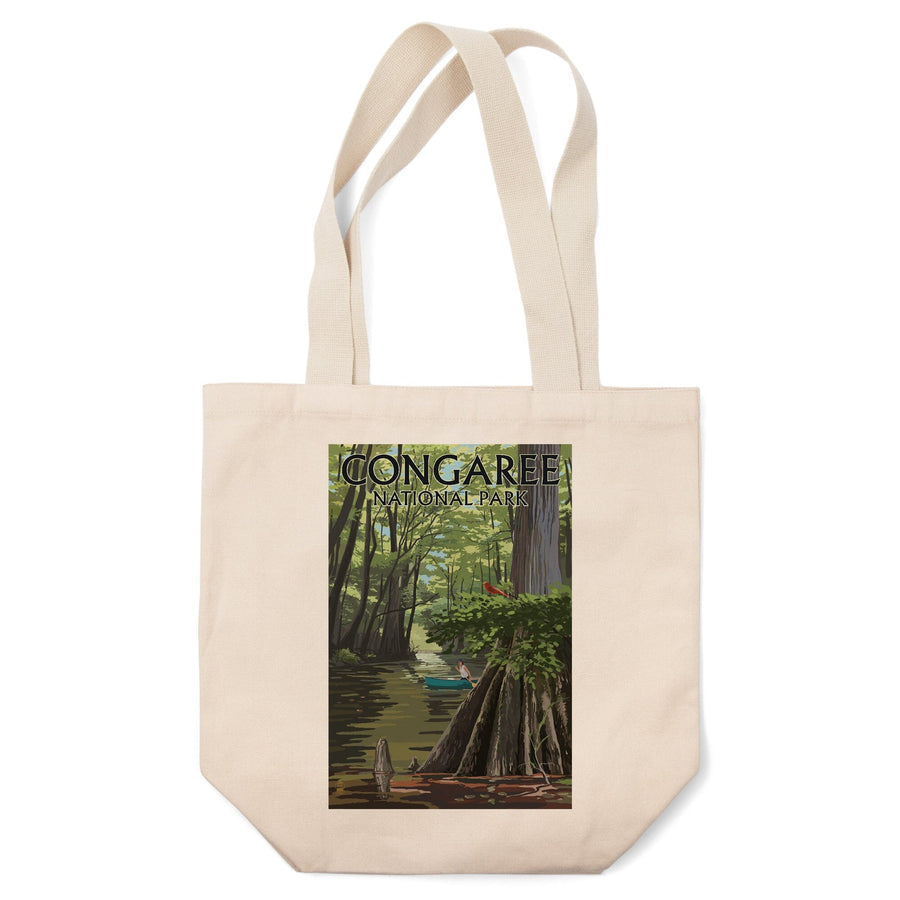 Congaree National Park, South Carolina, River View, Painterly Series, Lantern Press Artwork, Tote Bag Totes Lantern Press 