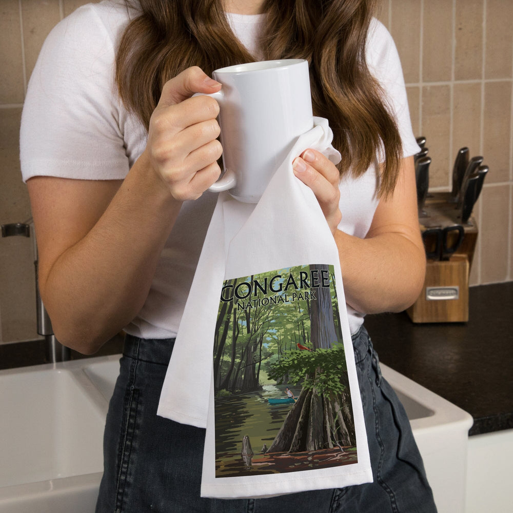 Congaree National Park, South Carolina, River View, Painterly Series, Organic Cotton Kitchen Tea Towels Kitchen Lantern Press 