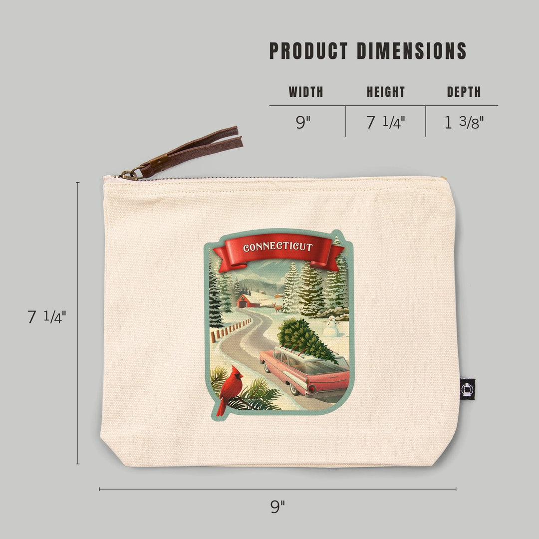 Connecticut, Christmas Holiday Tradition,, Organic Cotton Zipper Pouch, Go Bag Go Bag Lantern Press 