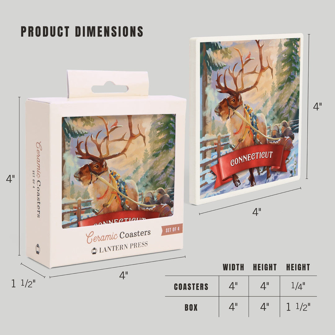 Connecticut, Christmas Sleigh Ride, Coasters Coasters Lantern Press 