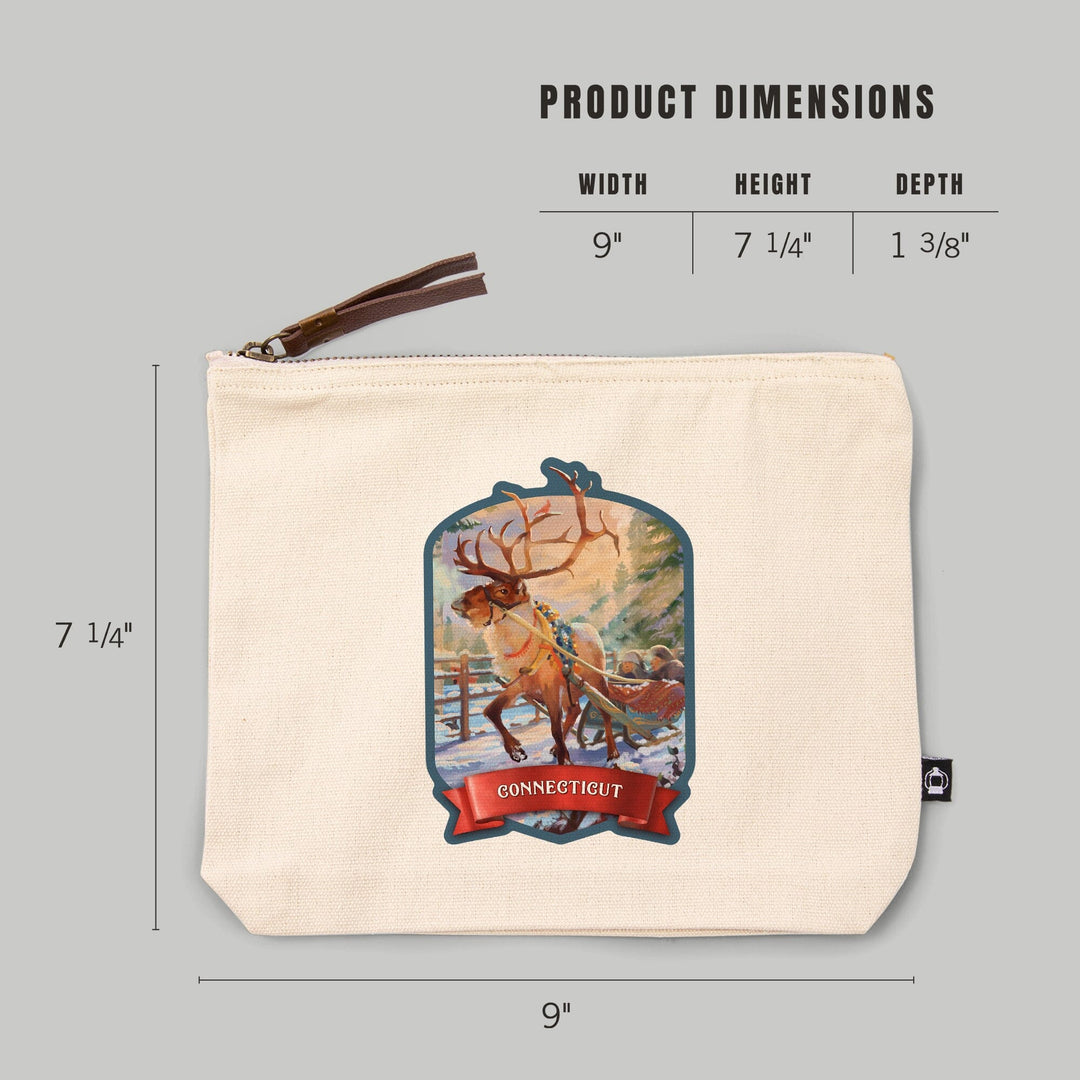 Connecticut, Christmas Sleigh Ride,, Organic Cotton Zipper Pouch, Go Bag Go Bag Lantern Press 