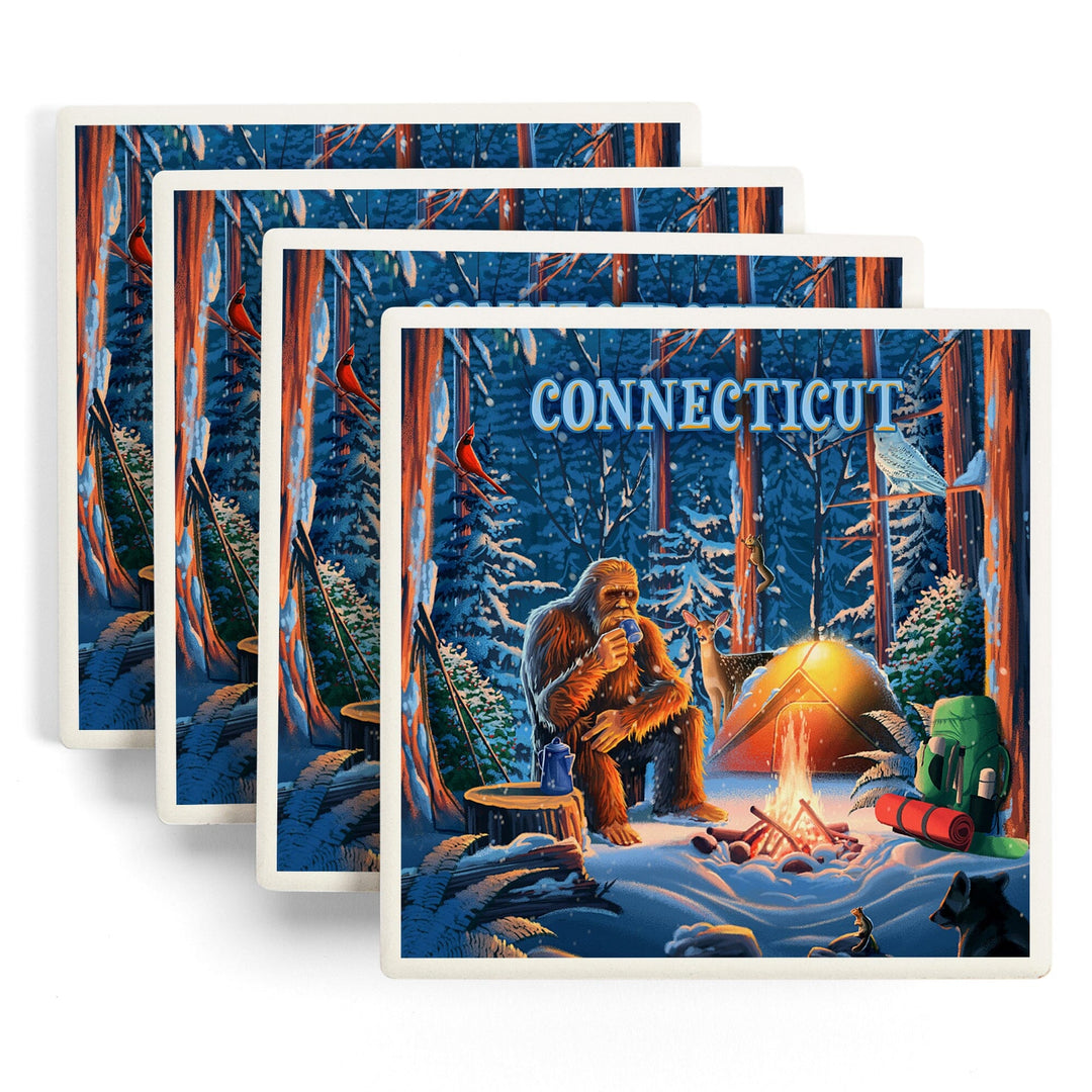 Connecticut, Find Your Inner Squatch, Camping Bigfoot, Coasters Coasters Lantern Press 